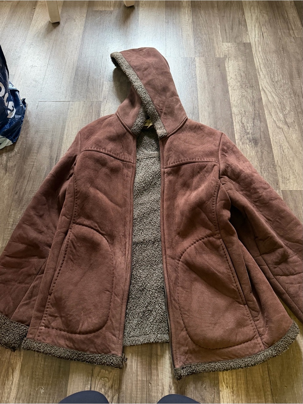 Jones New York Rust Brown Hooded Faux-Shearling Jacket
